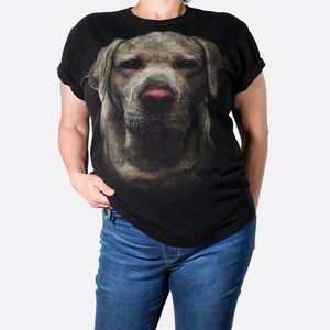 Rock Yeah 100% Cotton Labrador‎ Dog Portrait Graphic Tee Double Sided Black 0X L